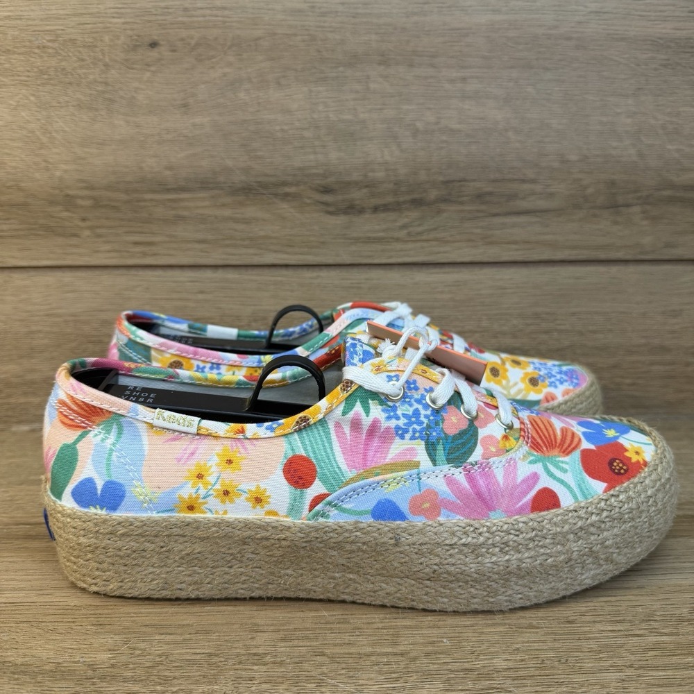 Keds x Rifle Paper Co Triple Kick Jute Sneakers Floral Womens Sz 7.5 NEW - Picture 2 of 10